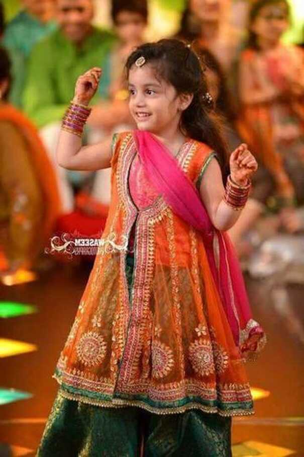 Pakistani Kids Angrakha With Sharara | Gota &amp; Tilla Embroidery ...