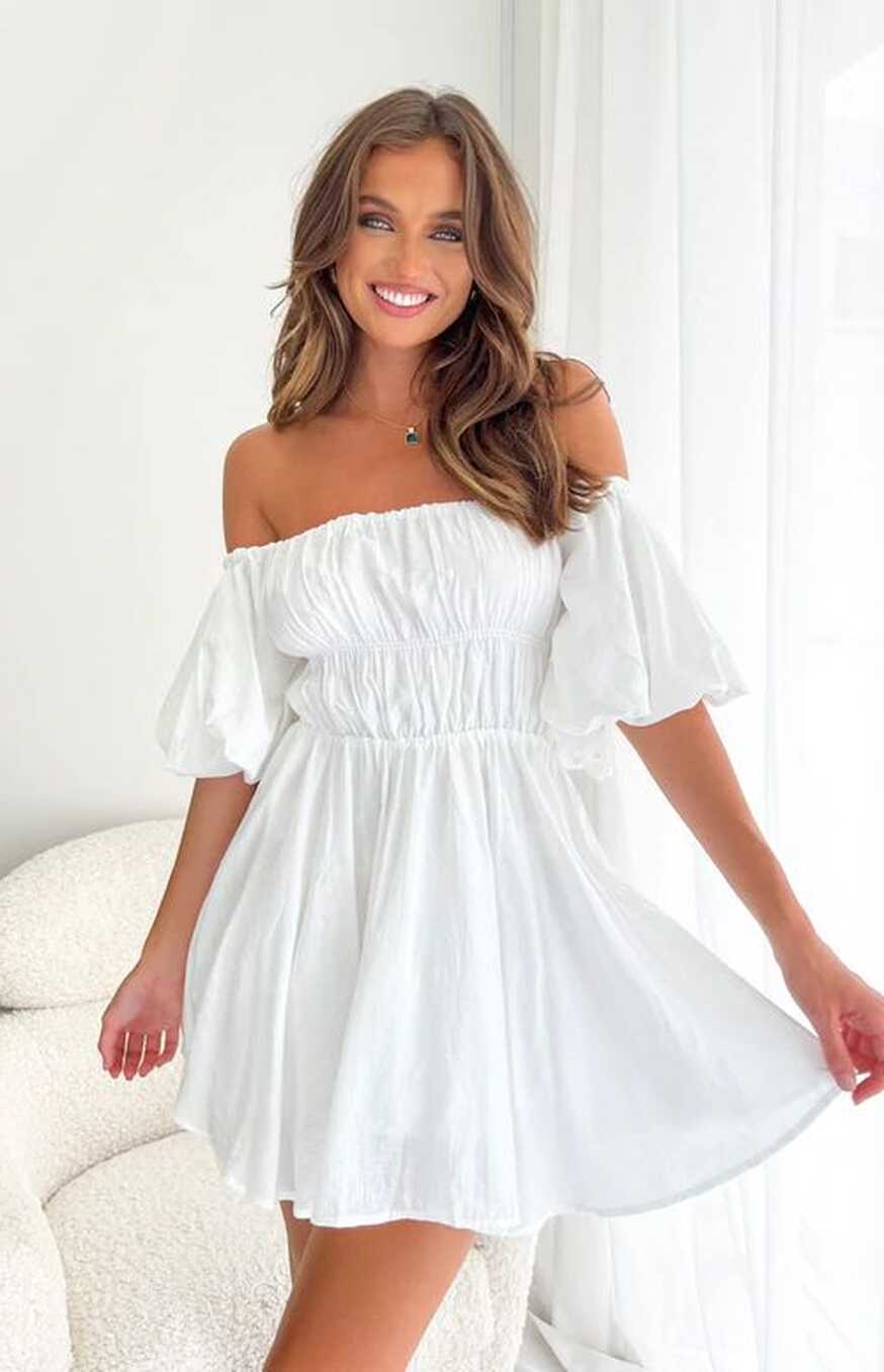 Paradise Puff Sleeve Dress White