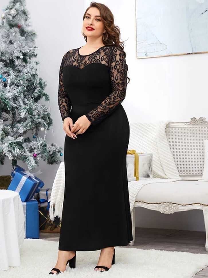 Parara Plus Size Prom Dresses Black Long Sleeve Mermaid Maxi ...