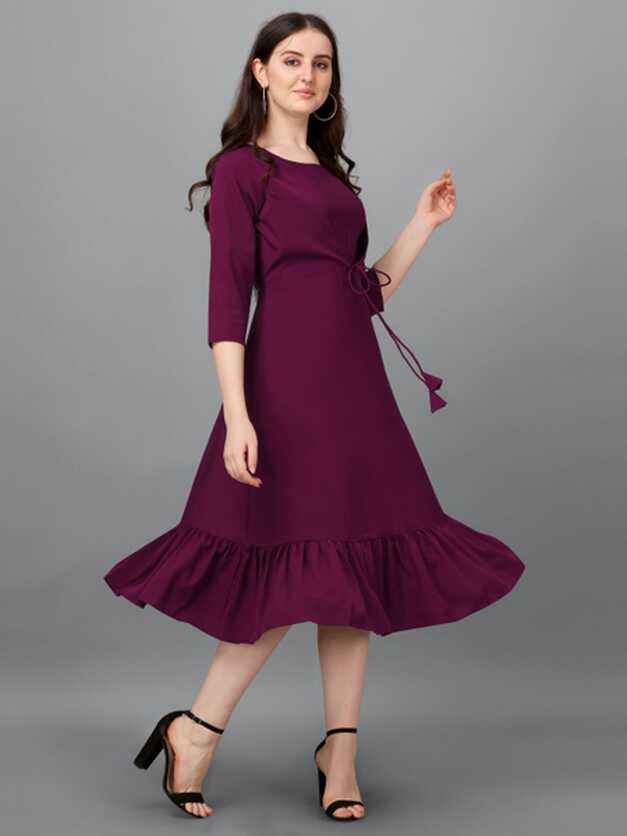 Parnavi Soft American Crepe Purple Western Dress