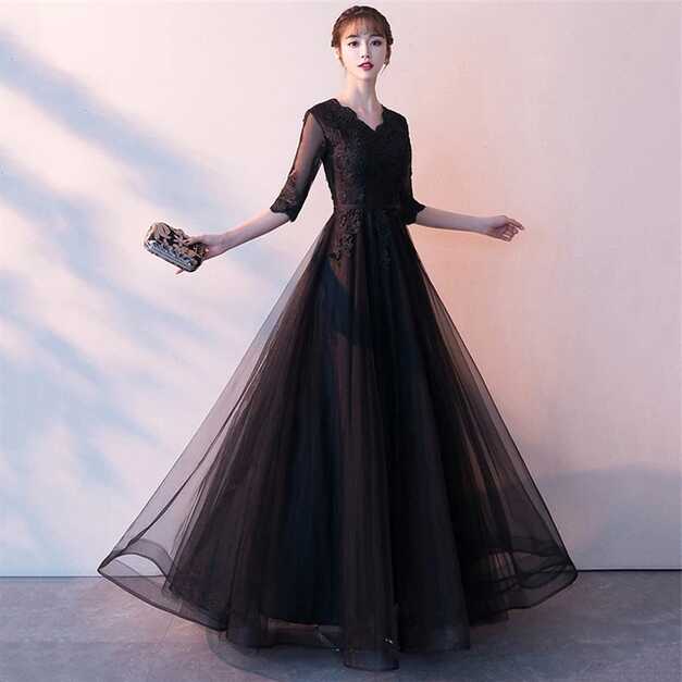 Party Dress Korean Black Elegant Long Dress 2019 New Spring Wine ...