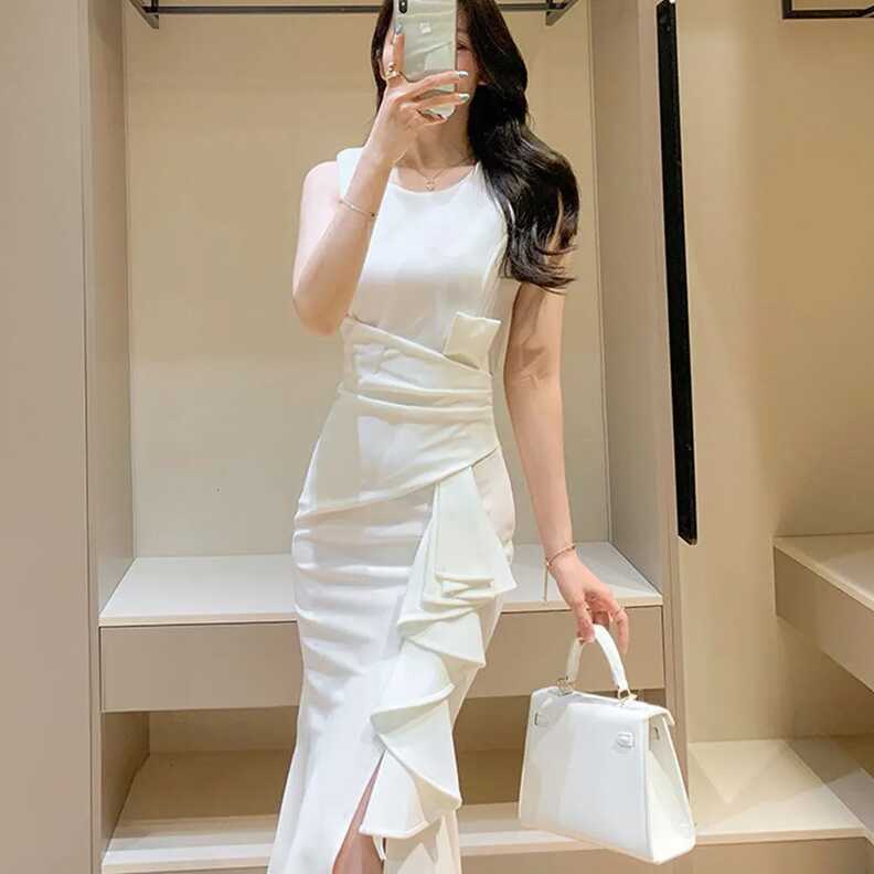 Party Dresses Summer Fashion Korean Style Sleeveless White Women ...