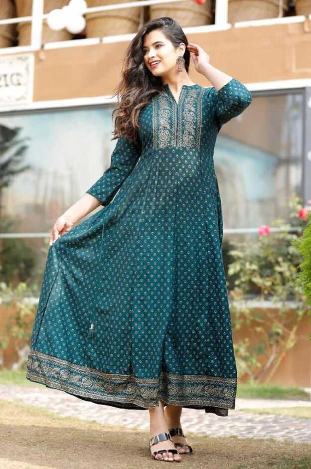 Party Wear Anarkali Modern Fancy Premium Rayon Printed Long Kurti ...