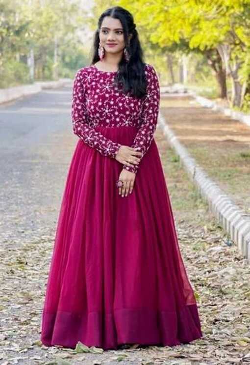 Party Wear Anarkali Style Georgette Gown, Georgette Long Frock ...