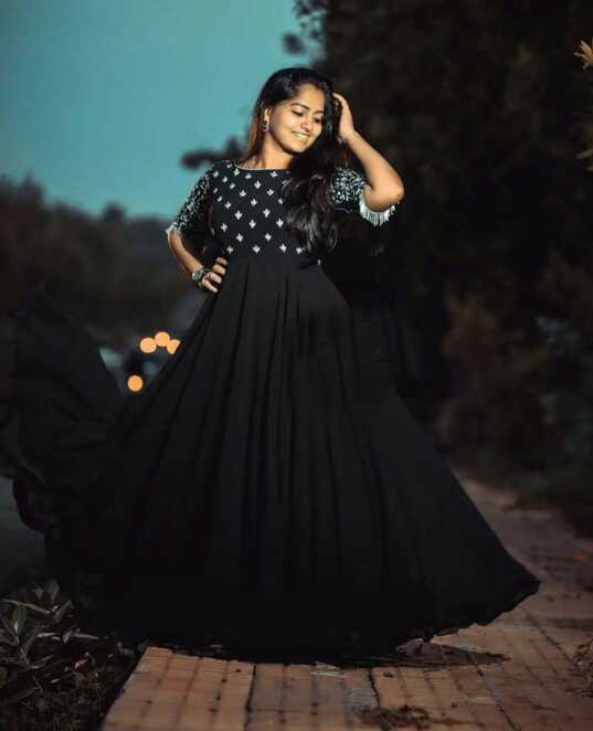 Party Wear Black Color embroidery work gown - Khwaissh