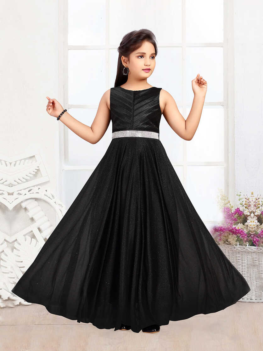 Party Wear Black Gown With Silver Belt for Girls – Suvidha Fashion