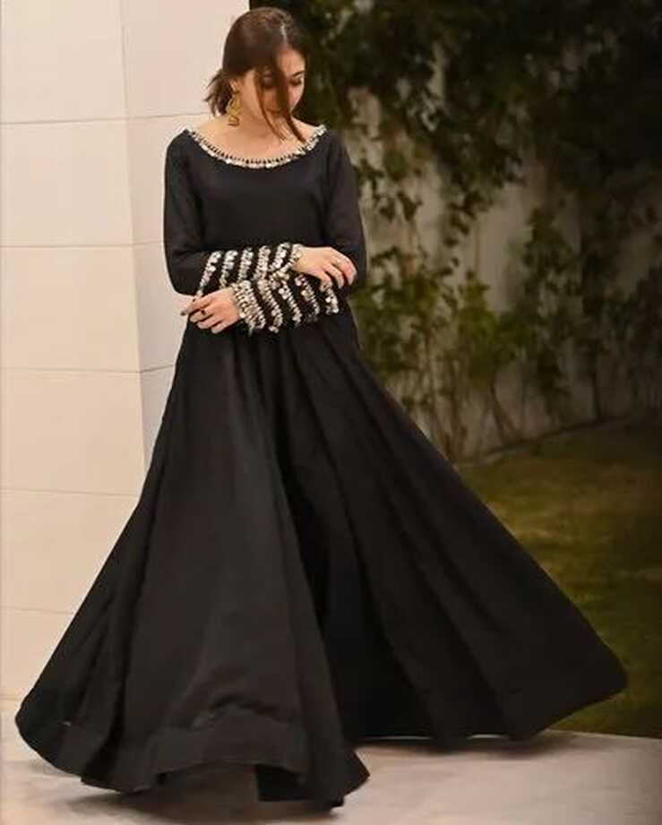 Party Wear Black Latest Fancy Georgette Embroidered Gown-F1364 ...