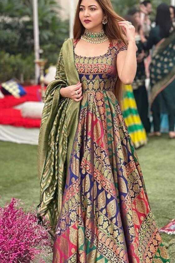 Party Wear Designer Digital Printed Long And Flared Gown With ...