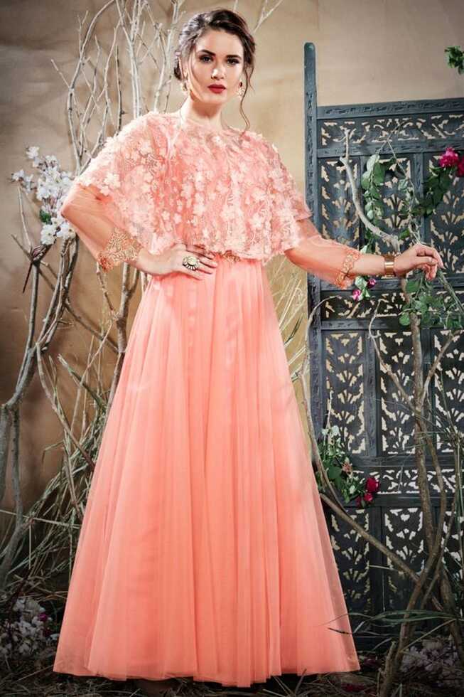 Party Wear Fancy Net Designer Gown In Pink Color