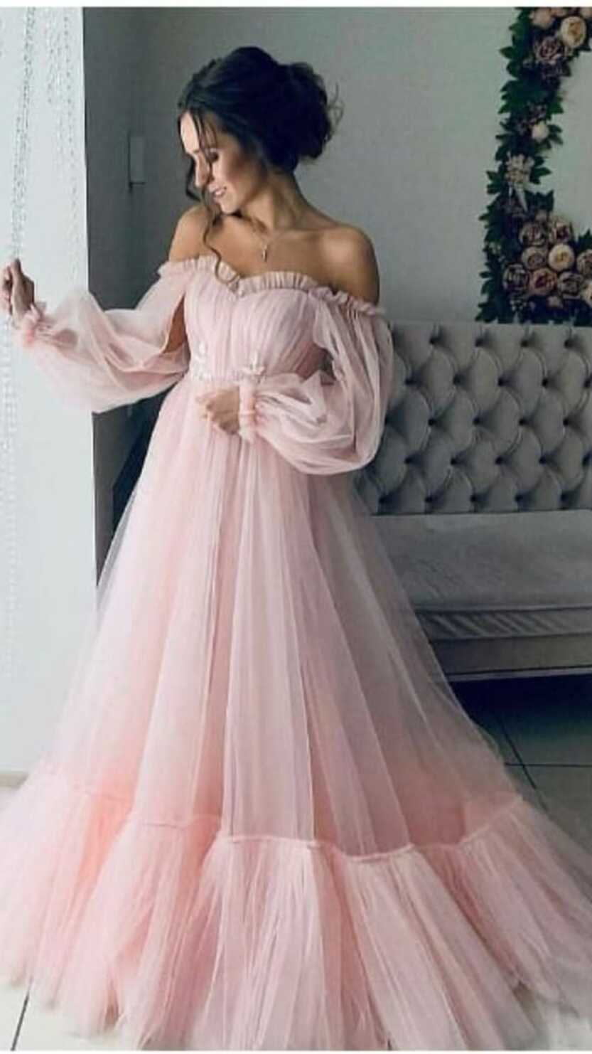 Party Wear Full Sleeves Net Evening Gown of Pink Color, Size: Free ...