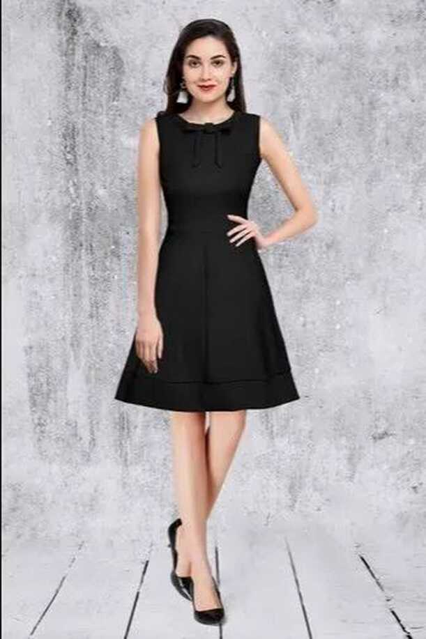 Party Wear Ladies Plain Black Short Dress, Sleeveless, Size: 38-48 ...