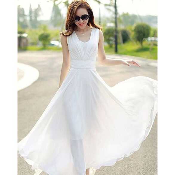 Party Wear Ladies White V Neck Long Maxi Dress at Rs 635/piece in ...