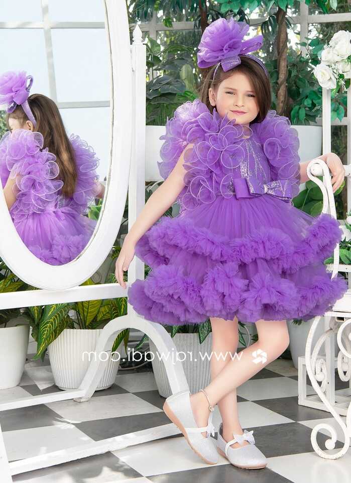 Party Wear Net Purple Layered Short Frock