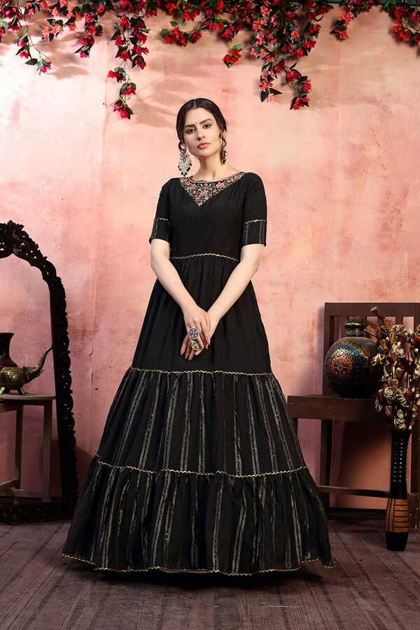 Party Wear Silk Long Gown With Thread And Sequince Embroidery Work ...