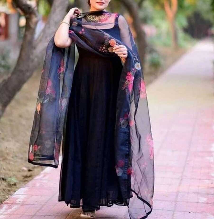 Party Wear Simple Look Gown With Printed Dupatta at Rs 1709 ...