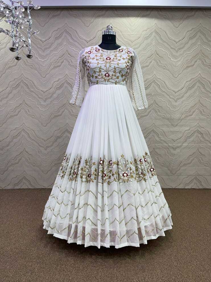 Party wear White Gown With Dupatta - Evilato Online Shopping