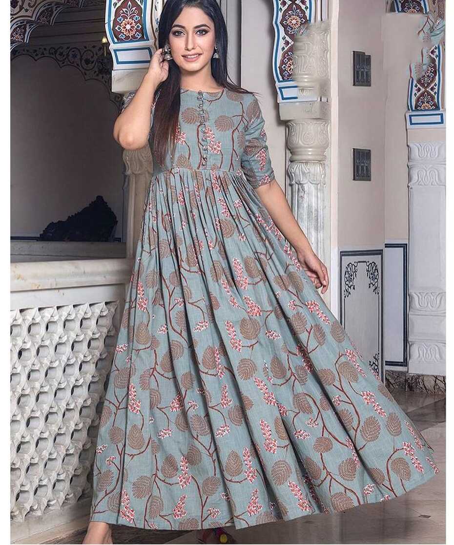 Partywear Designer Light Steel Blue Pure Cotton Gown - VIRASAT ...