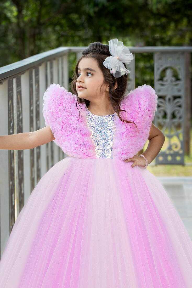 Pastel Pink Cinderella gown with Sequence work | Lagorii Kids