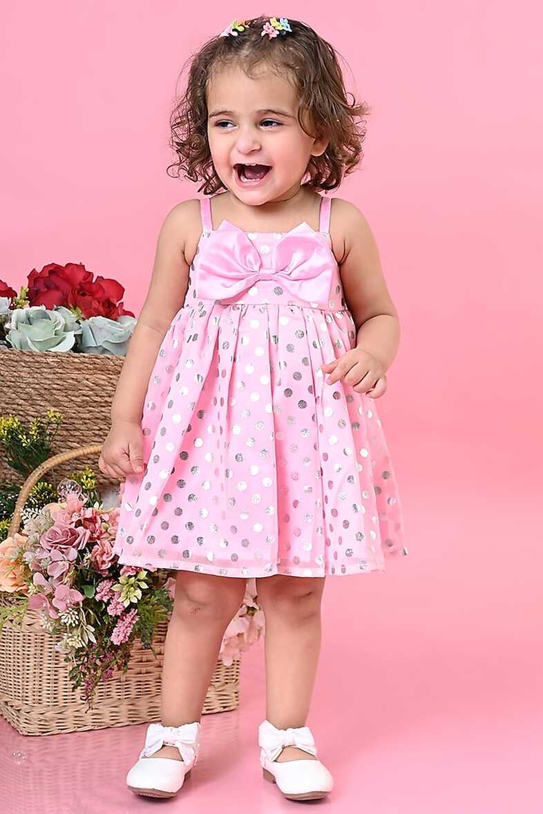 Pastel Pink Poly Georgette Printed Dress For Girls Design by Saka ...