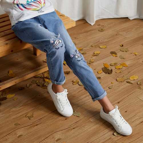 PatPat Hot Sale Casual Jeans For Girl Cute Cat Design – Proactive Baby