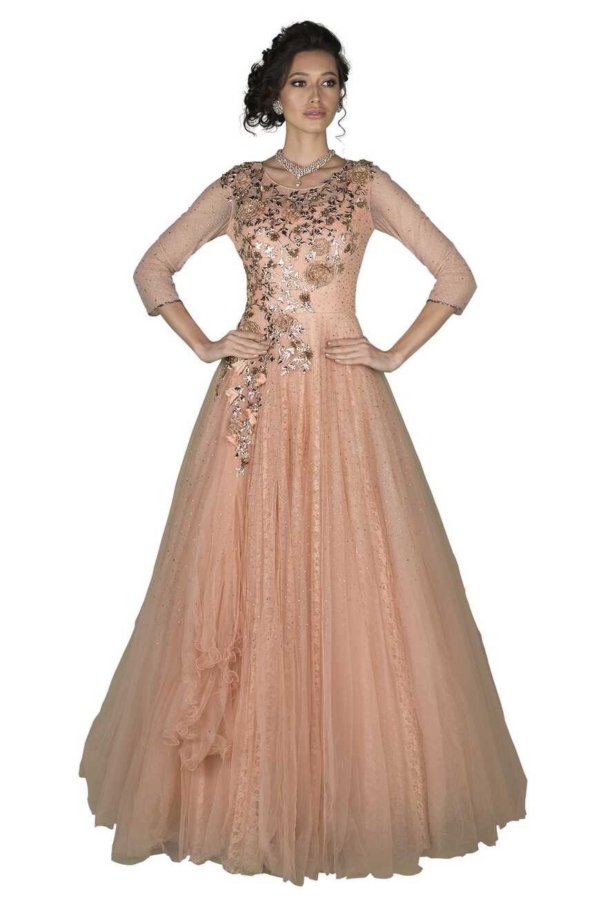 Peach &amp; Gold Net Ball Gown – TheStylease.com