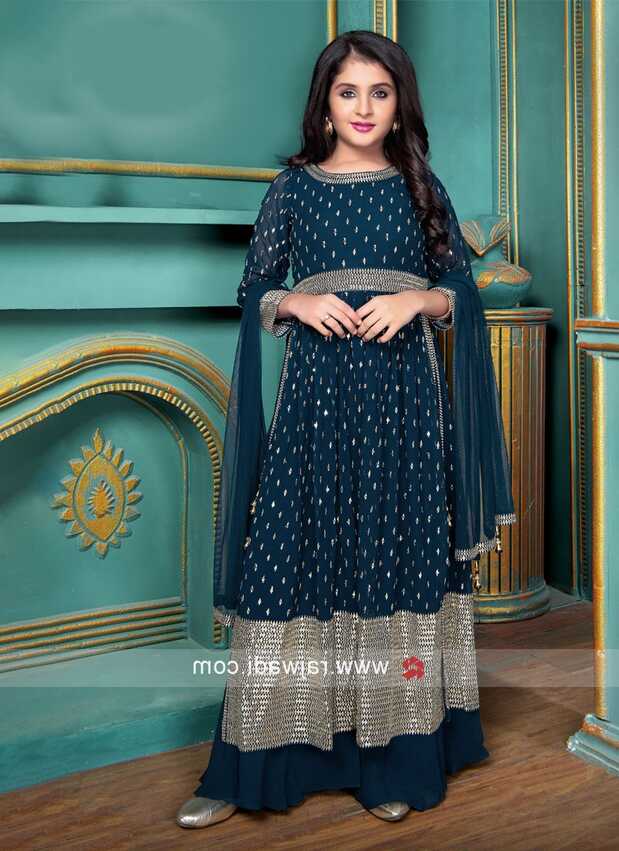 Peacock Blue Chiffon Palazzo Suit With Dupatta