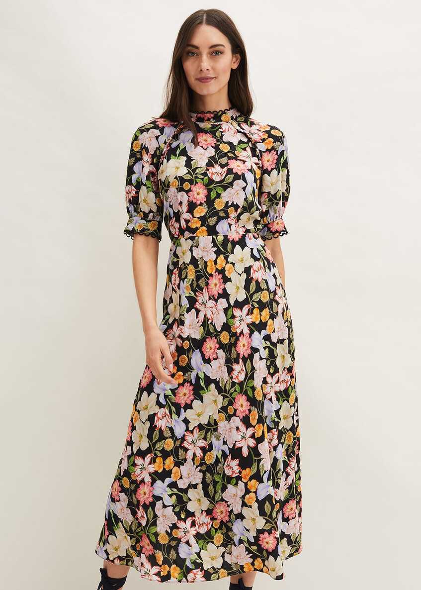 Penelope Floral Puff Sleeve Midi Dress | Phase Eight UK |