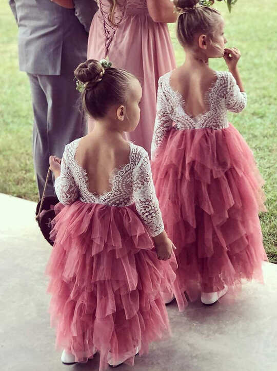 Peony Lace Flower Girl Dress in Dusty Pink (tiered) – 2BUNNIES