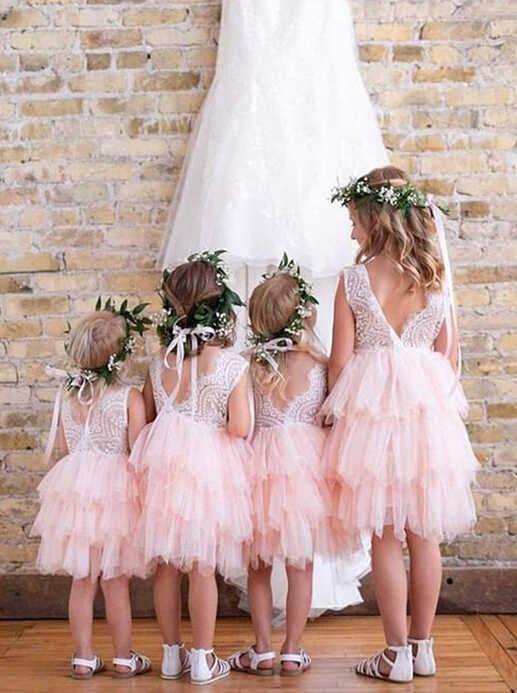 Peony Lace Flower Girl Dress in Pink (tiered) – 2BUNNIES