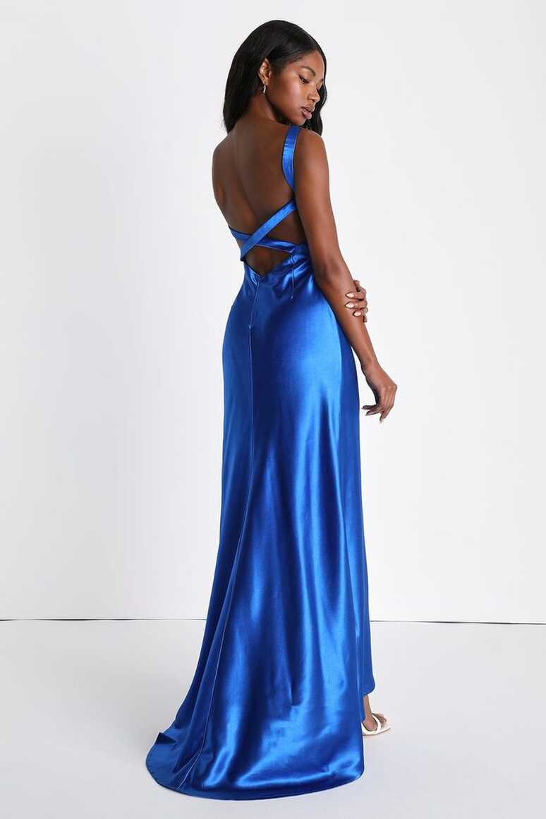 Perfectly Classy Royal Blue Satin Strappy Maxi Dress