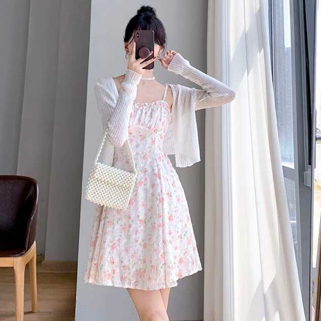 Petit Lace - Cardigan / Sleeveless Floral A-Line Dress / Set ...