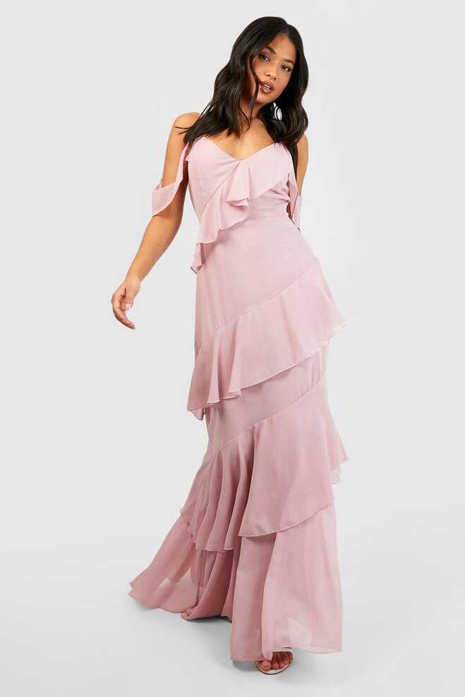 Petite Asymmetric Chiffon Tiered Ruffle Maxi Dress | boohoo FI