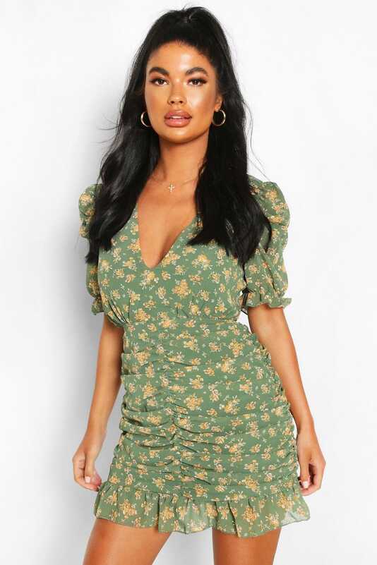 Petite Floral Ruched Mini Dress