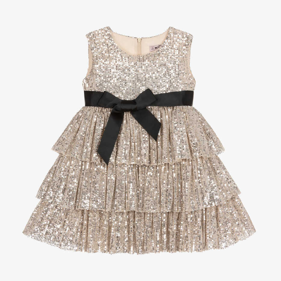 Phi Clothing - Girls Silver Sequin Bow Dress | Childrensalon