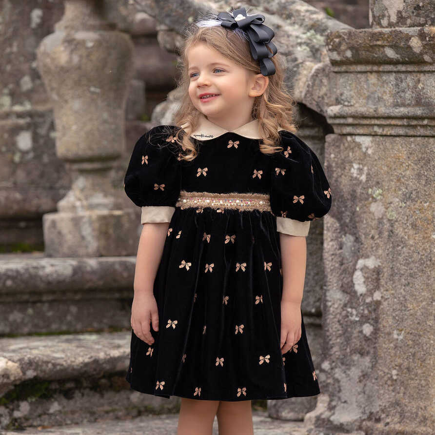 Piccola Speranza - Girls Black Velvet Bow Dress | Childrensalon Outlet