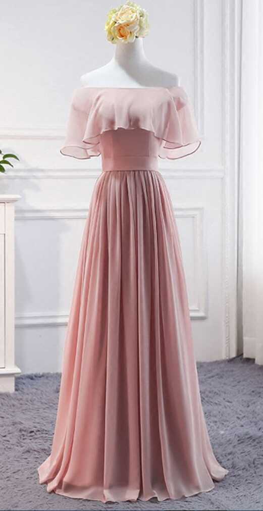 Pink, Long Chiffon Dress, Wedding Party Dresses, Cute ,formal ...