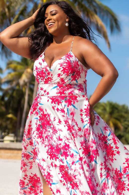 Pink Blossom Sydneys Closet CE2206 Long Plus Size Floral Formal ...