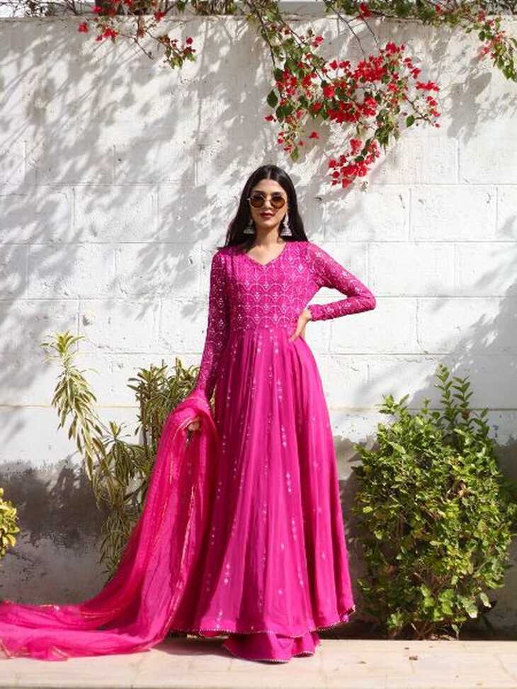 Pink Color Designer Gown in Georgette for Party and Reception