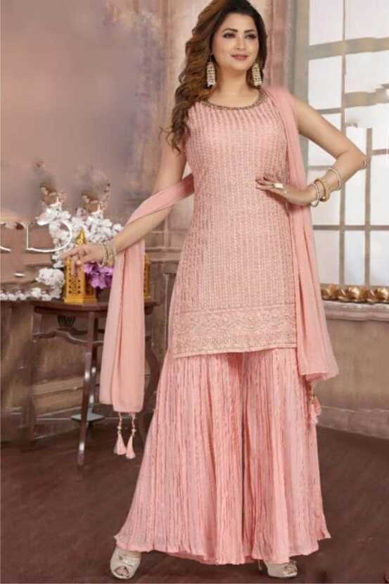 Pink Color Party Wear Indo Western Plazo Suit :: MY SHOPPY LADIES WEAR