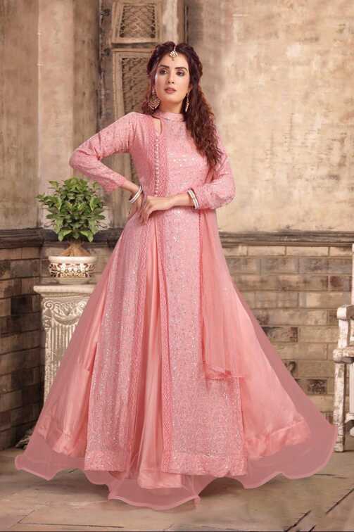 Pink Color Party wear Gown with Dupatta :: MY SHOPPY LADIES WEAR