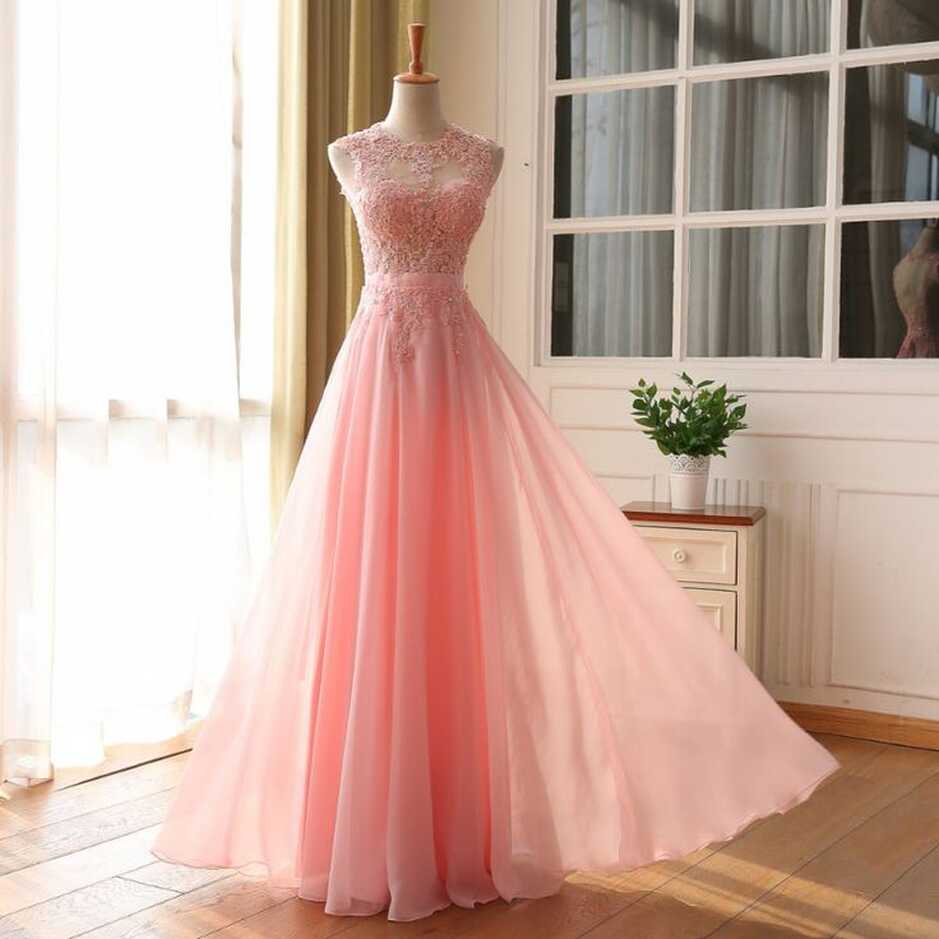 Pink Elegant A-Line Long Open Back Vintage Evening Dress