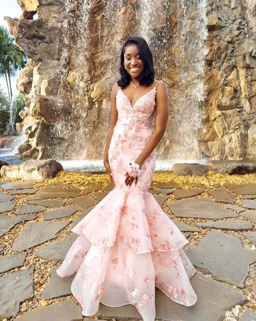 Pink Elegant Prom Dress For African Women Appliques V-Neck ...