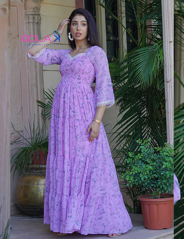 Pink Floral Georgette Long Dress – Kajodi