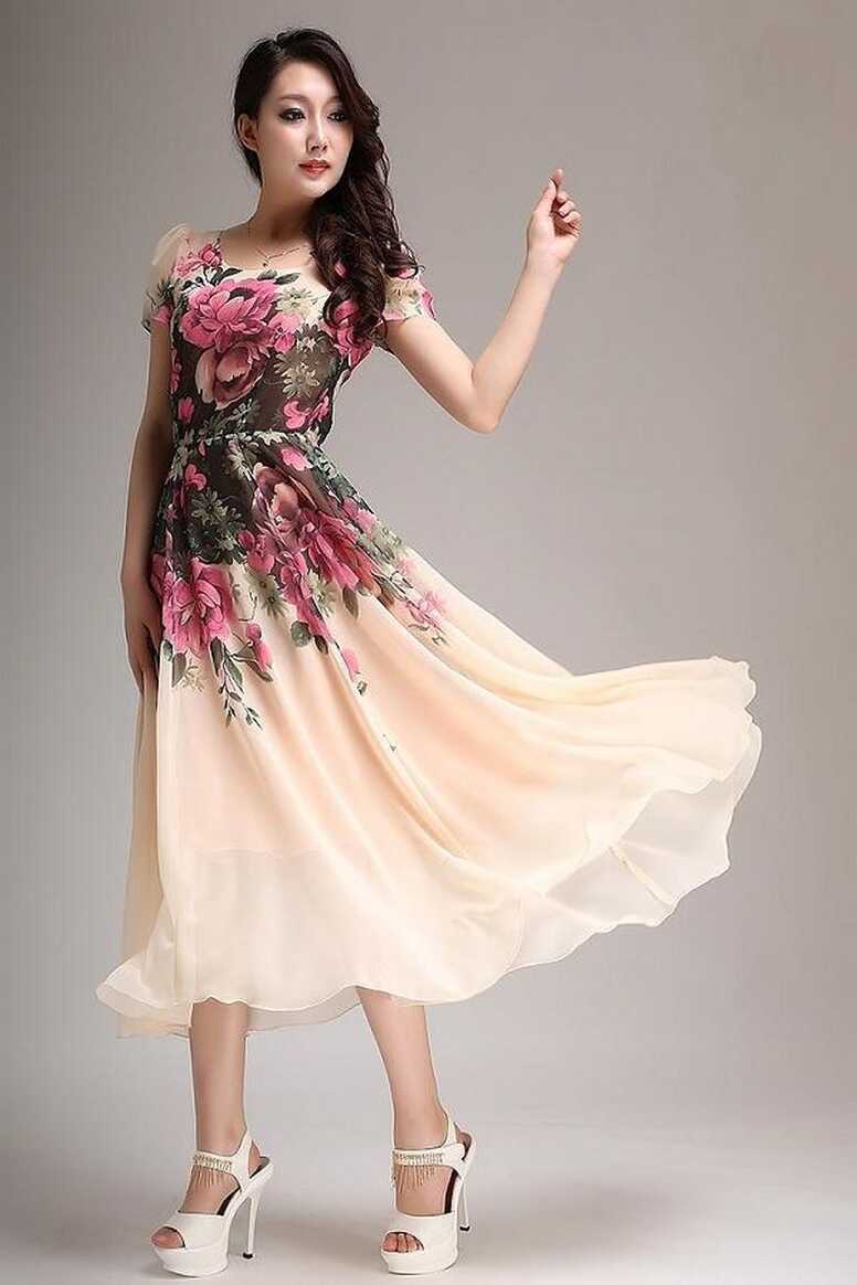 Pink Floral Knee Length Dress 2024 | www.sanvicentebenavente.es