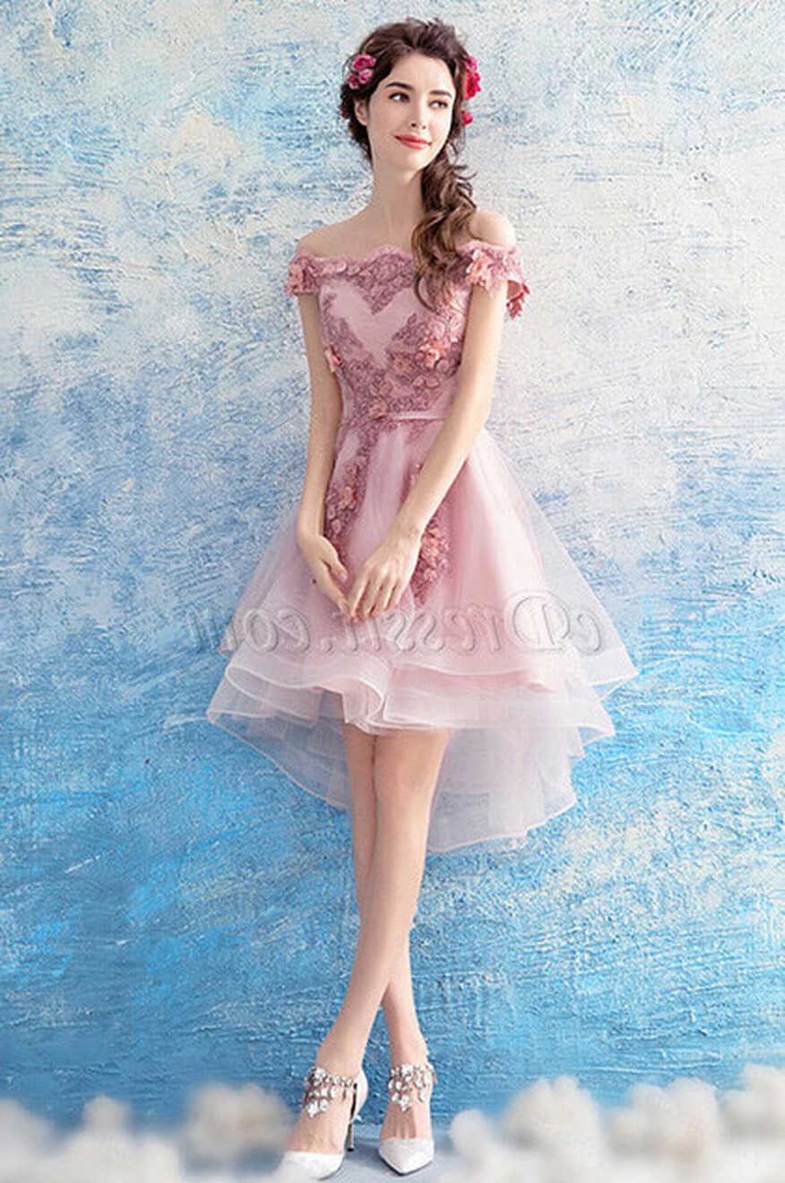 Pink Floral Tulle Cocktail Party Prom Dress (35190301) - eDressit