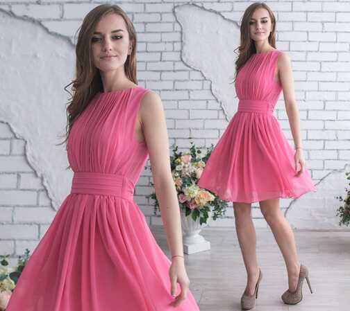 Pink Greek Style Coctail Dress / Minimalist Knee Length Sleeveless ...