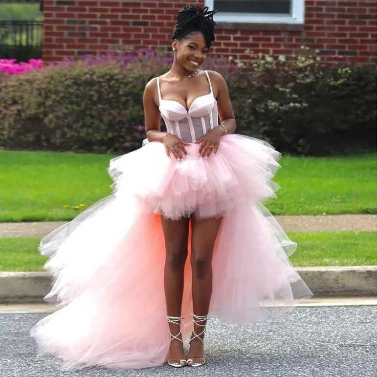 Pink High Low Layered Tulle Prom Dress With Spaghetti Straps ...