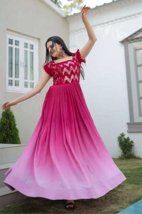 Pink Long Gown Dresses - Buy Indo Western Gowns for Women USA ...