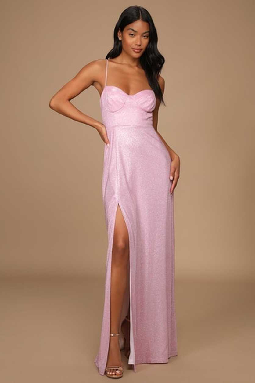 Pink Maxi Dress - Glitter Maxi Gown - Bustier Maxi Dress - Lulus