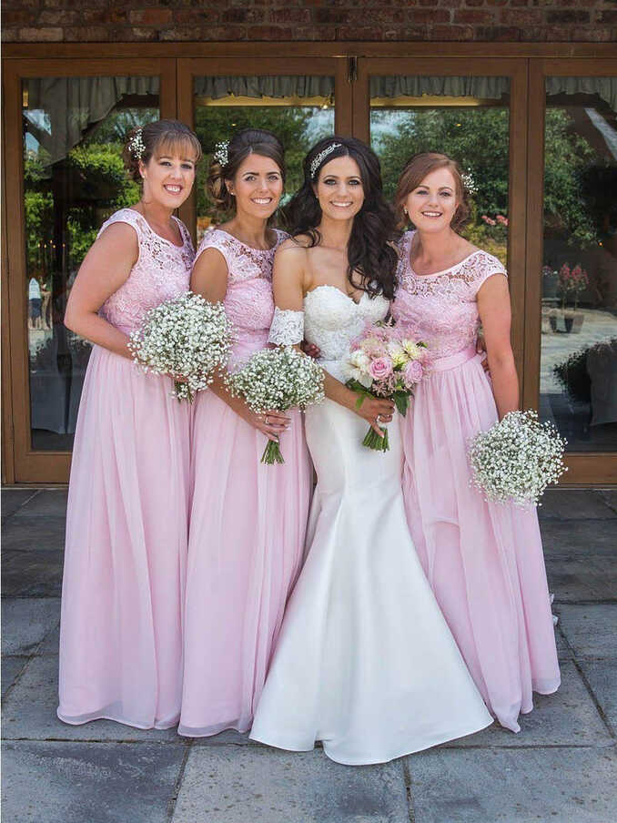 Pink Plus Size Bridesmaid Dresses Lace Top Chiffon Long Bridesmaid ...